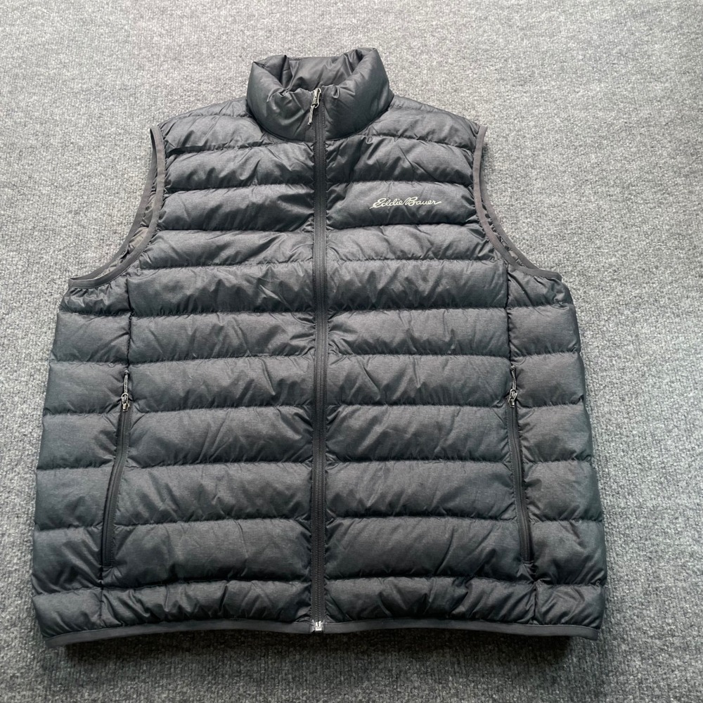 Eddie Bauer Puffer Vest Mens L Gray EB650 Down Insulated Quilted Full Zip